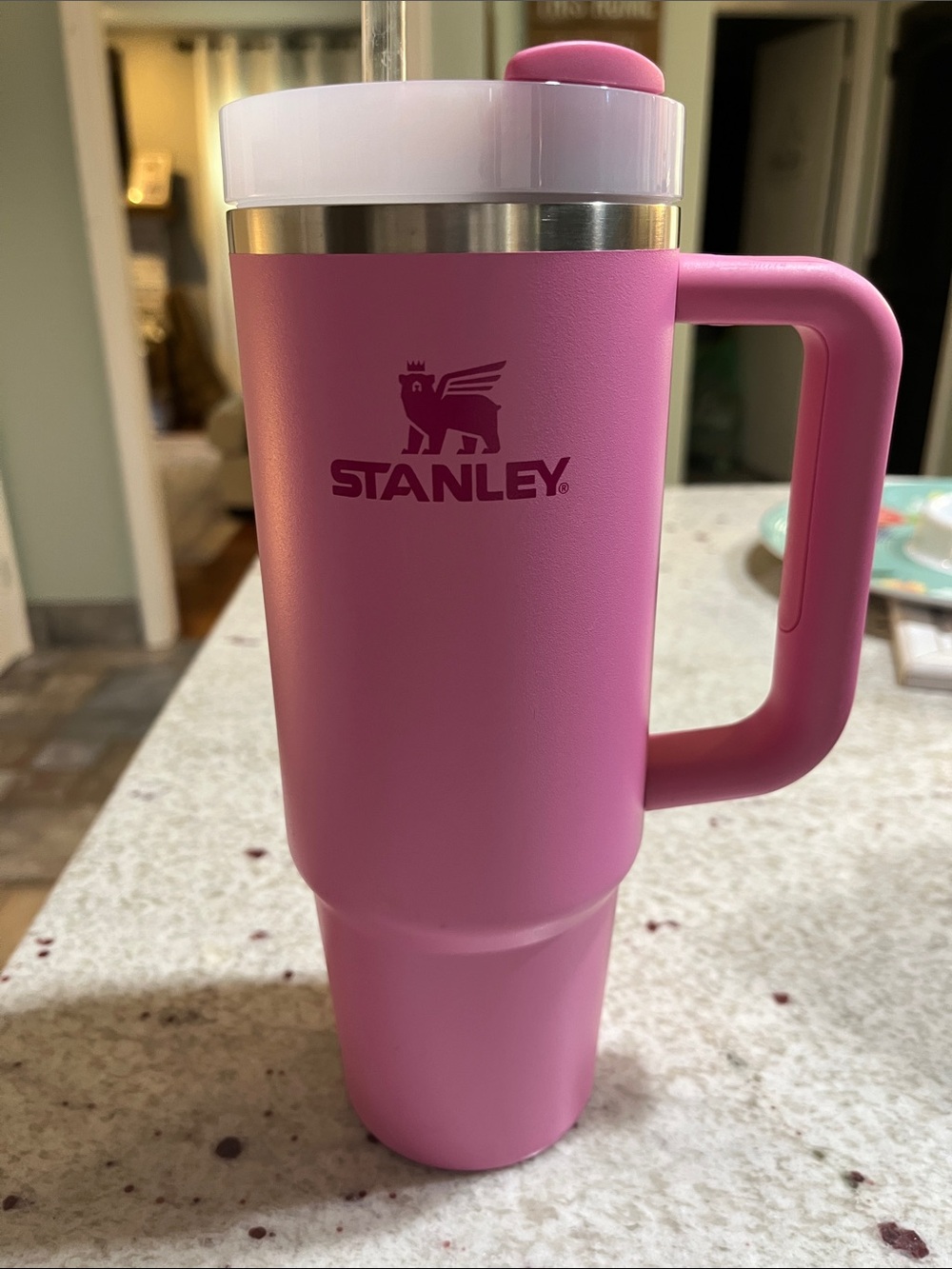 Stanley Pink Travel Mug with Handle and Lid